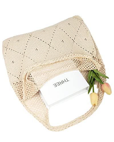 Crochet Mesh Beach Tote Shoulder Handbags Hobo Summer Aesthetic Women's Bag - color: Beige2