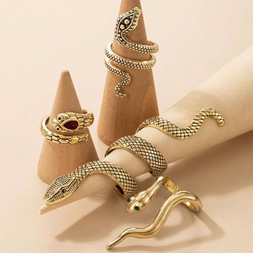 Snake Rings for Women Snake Ring Set Black Snakes Jewelry for Women Goth Gothic Rings Vintage Punk Knuckle Finger Thumb Ring Halloween Accessories - style: Style 3 - 1