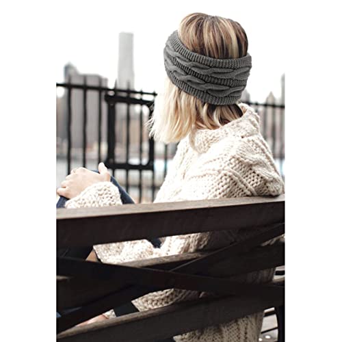 DRESHOW Crochet Ear Warmer Headband Soft Knit Chunky Turban Stretch Thick Headbands Warmer Fuzzy Head Wrap for Women - color: 1 Pc Double Twist: Gray