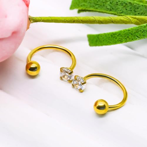 CHARMONLINEVertical Labret Lip Piercing Jewelry with Chain, Top Push in Threadless Flat Back Stud 20G Small Thin Half Hoop Ear Piercing 316L Surgical Steel Ear Piercing Cartilage Earrings Lip Eyebrow Helix Ear Piercing Jewelry with Changing Tool - color: