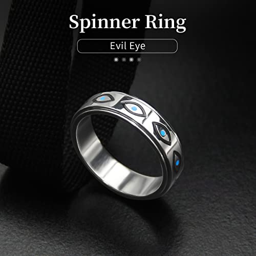 Anxiety Ring for Women Spinner Rings:Rotating Rings Stainless Steel 6mm Moon Star Anxiety for Men Band Jewelry Gift for Women Size 6 7 8 9 10 - color: Evil Eye-Silver