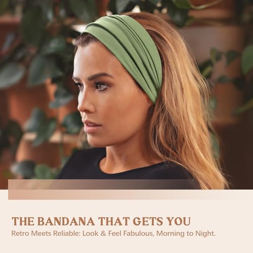 Awumbuk Wide Headbands for Women Knotted No Slip Head Bands Soft Turban Headband Hair Accessories Boho African Solid Color Head Wraps for Women Yoga Workout (Brown) - color: Brown