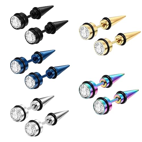 Aroncent 12PCS Stainless Steel Fake Tapers Mens Earrings Illusion Tunnel Cheater Piercing Jewelry Set for Men Women - color: A7