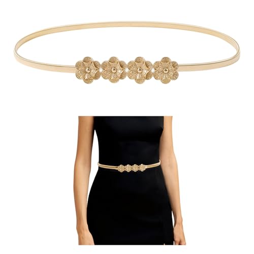 E-Clover Womens Fashion Metal Stretch Waist Skinny Belt Waistband - color: Gold-0012