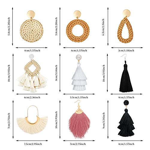 9 Pairs-26 Pairs Rattan Earrings for Women Girls Lightweight Acrylic Geometric Statement Woven Earrings Handmade Straw Wicker Braid Hoop Drop Dangle Earrings - color: Rattan 3