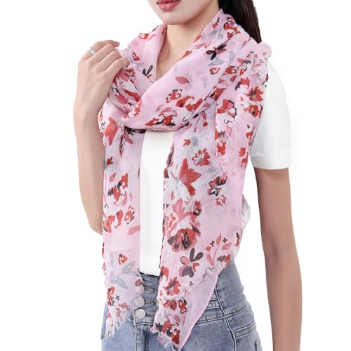 MELIFLUOS DESIGNED IN SPAIN Scarf for Women Lightweight Floral Flower Scarves for Summer Fall Shawl Wrap - color: Barcelona Collections 46 - Pink Floral Design