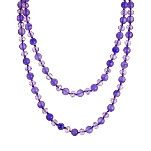 Long Beaded Necklace for Women Boho Colorful Crystal Stone Knot Statement Fashion Costume Jewelry Gifts - color: Lavender