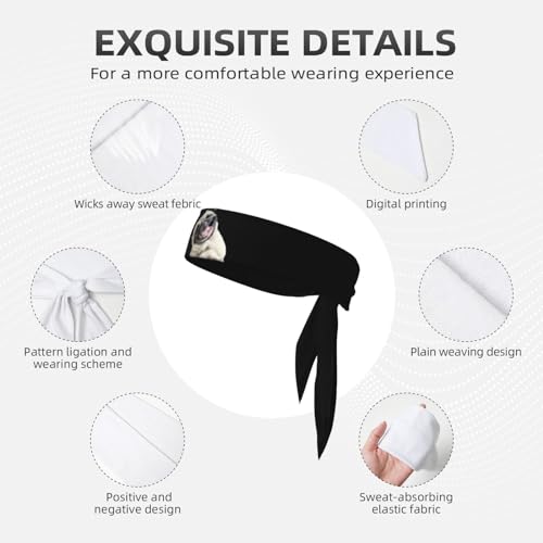 Sports Head Tie Westie Dogs Beach Summer Tropical Tie Sweatband Headband Men Women Elastic Bandana Adjustable Non-Slip Moisture Wicking for Running Football Yoga Workout Athletic Hair Ninja Head Band - color: Cute Pug
