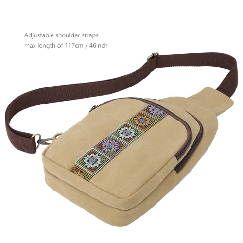 SILKAREA Canvas Sling Bag for Wome Crossbody Purse Small Sling Backpack Purse Travel Hiking Chest Bag Daypack - color: Brown