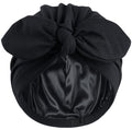 Ababalaya Satin Lined Beanies for Women Chemo Headwear Silky Lined Cotton Sleeping Cap - color: Solid Black