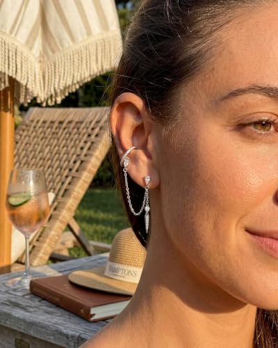 MUMREUES Gold Earrings for Women Trendy 14K Gold Plated Dangle Earrings Small Hoop Huggie Drop Stud Earrings Cubic Zirconia Simple Minimalist Dainty Chain Tassel Hypoallergenic Earrings - color: Ear Cuff & Silver