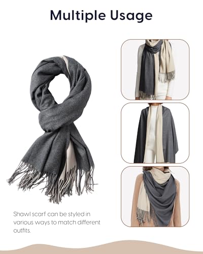 maamgic Women's Winter Scarf Soft Warm Scarf for Women Cozy Shawl Wraps for Women Lightweight Pashmina Style Wrap - color: Dark Grey and Cream
