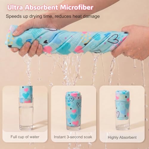 Basumee Microfiber Hair Towel Wrap for Kids 2 Pack Rapid Drying Hair Towel with Button Hair Turbans for Wet Hair Wraps Head Towel Wrap for Women and Girls, Blue - color: Blue