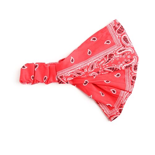 Motique Accessories Wide and Stretchy Cotton Bandana Headwrap, Multiple Colors (Red Paisley, Medium) - color: Red Paisley