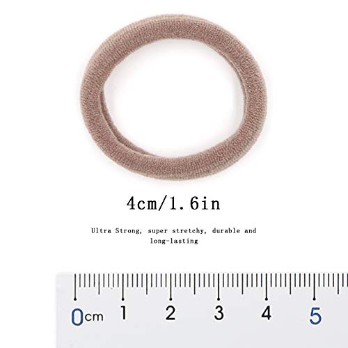 HOYOLS Large Fabric Hair Ties Soft & Gentle Bands Ponytail Holder for Thick Heavy Curly Hair, No Slip No Damage Seamless Scrunchies Headbands 100 Pcs (Caramel) - color: Caramel