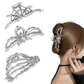 3Pack Halloween Hair Claw Clips Metal Black Spider Web hair clips Skeleton Hand Skull Hair Clips for Women And Girls,Goth Accessories for Thick Hair, Halloween Christmas Gift (Silver 3Pcs) - color: Silver 3Pcs