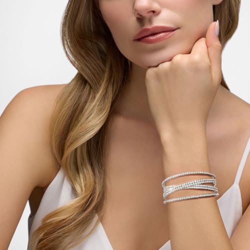 Women's Multi-Layer Rhinestone Cuff Bracelet Sparkling Crystal Tennis Bangle for Bridal Wedding Party - color: 1203 Silver