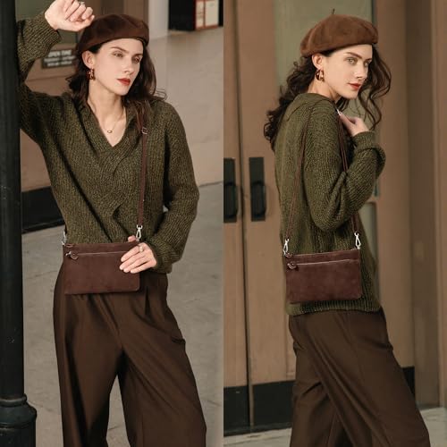 befen Genuine Leather Wristlet Clutch Wallet Purses with RFID Blocking, Small Crossbody Bags Shoulder Handbag for Women - color: Suede Brown