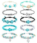 FASACCO 10 PCS Turtle Ankle Bracelets for Women Waterproof Handmade Starfish Sea Turtle Bracelet Adjustable Boho Summer Beach Bracelets for Women Men Bahamas Souvenirs
