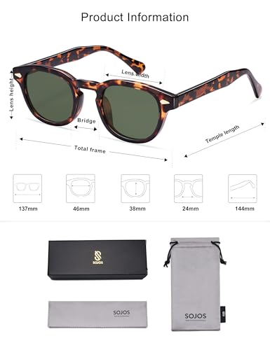 SOJOS Retro Small Round Sunglasses for Men Women Trendy Circle Style UV400 Lenses Unisex Sun Glasses SJ2251 - color: Amber Tortoise/Green