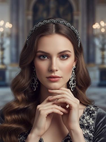 Rhinestone Homecoming Head Chain Jewelry Silver Sparkly Elastic Headband Forehead Crystal Braided Accessories For Women (Black, Free size) - color: Black