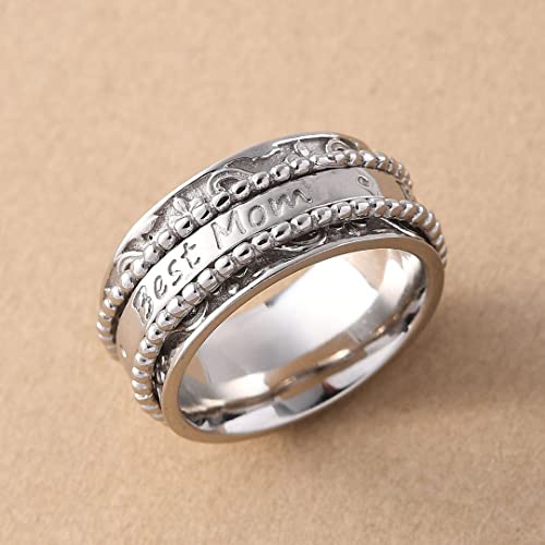 Shop LC 925 Sterling Silver Fidget Spinner Ring for Women - color: Best Mom