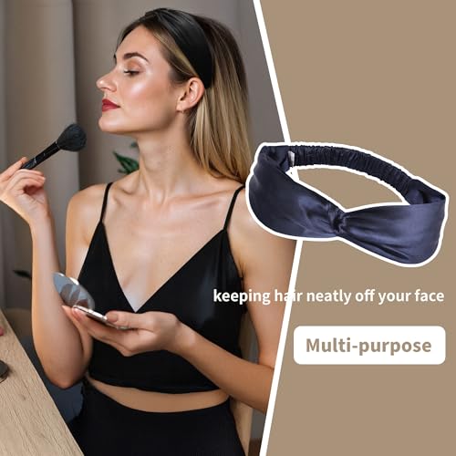 ZLYC Mulberry Silk Headband Elastic Twist Knotted Head Bands for Women's Hair, Solid Navy - color: Solid Navy