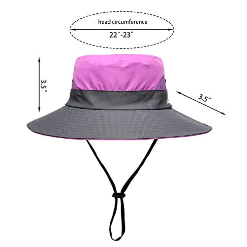 Womens Summer Sun Hat Beach Hat Wide Brim Outdoor UV Protection Hat Foldable Cool Mesh Ponytail Bucket Hat - color: Purple-gray