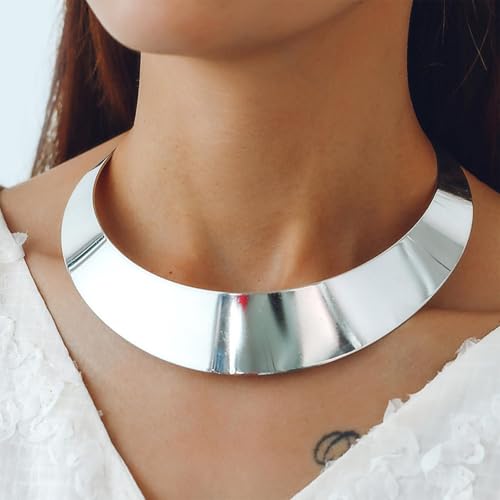 Chunky Chain Necklaces Women Statement Collar Necklace Gold Flat Snake Chain Choker Ribbed Design for Party, Dress Jewelry Gifts - color: A8