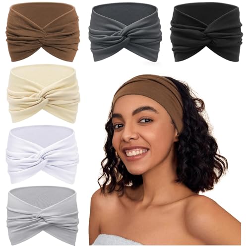 Awumbuk Wide Headbands for Women Knotted No Slip Head Bands Soft Turban Headband Hair Accessories Boho African Solid Color Head Wraps for Women Yoga Workout (Multi-colored-Brown) - color: Multi-colored-Brown