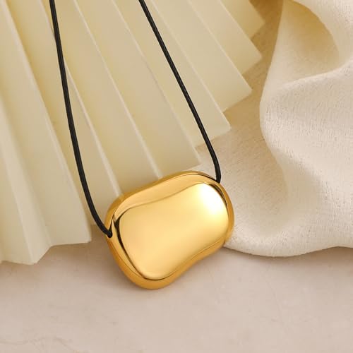 Black Cord Necklace with Gold Circle Pendant Chunky Leather Cord Necklace Large Round Pendant Statement Necklace Long Boho Jewelry Western Outfit for Women - color: B3