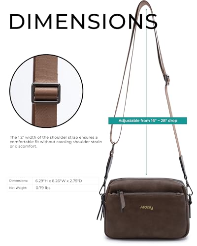 Alldaily Small Triple Zip Crossbody Purse for Women, Vegan Leather Phone Bag with Wide Shoulder Strap - color: Chocolate