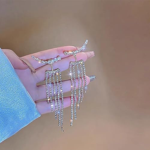 Silver Rhinestone Tassel Earrings for Women Fringe Dangle Drop Lightweight Earrings Jewelry Gifts