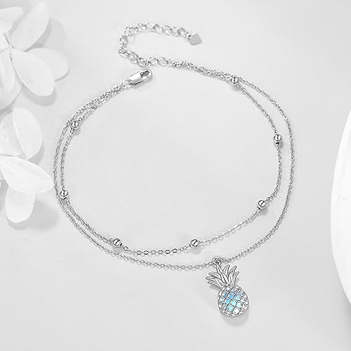 YAFEINI Ankle Bracelets for Women Sterling Silver Mermaid Turtle Ladybug Butterfly Moon Star Pineapple Anklet Link Chain Anklets Jewelry Gifts for Women - style: Pineapple anklet