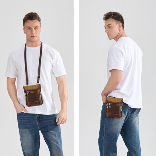 LANNSYNE Full Grain Leather Travel Wallet, Leather Cell Phone Belt Bag, Waist Pack Pouch, Neck Wallet Travel Pouch and Passport Holder for Men and Women Keep Valuables Safe - color: Brown