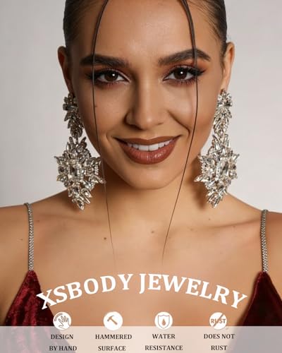 Silver Chandelier Earrings for Women Trendy, Oversized Big Crystal Rhinestone Statement Earrings Dangling Formal Pageant Earings Drag Queen Jewelry - color: SilverSmall