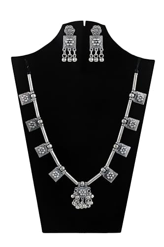 Indian Designer Statement Afghani Silver Oxidised Dual Tone Ethnic Traditional Tassel Choker Necklace Jewelry Women - color: Silver
