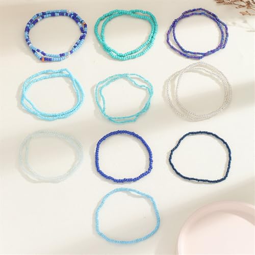 Fuqimanman2020 18Pcs Boho Stackable Beaded Bracelets for Women Colorful Handmade Multilayered Rice Beads Anklets Set Summer Beach Bohemian Jewelry Gift - color: Style 1 Blue