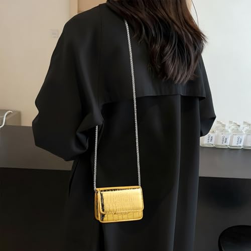 Sightor Silver Mini Crossbody Bag for Women, PU Leather Small Evening Purse, Dressy Clutch Handbag for Nightclub Parties - color: Gold