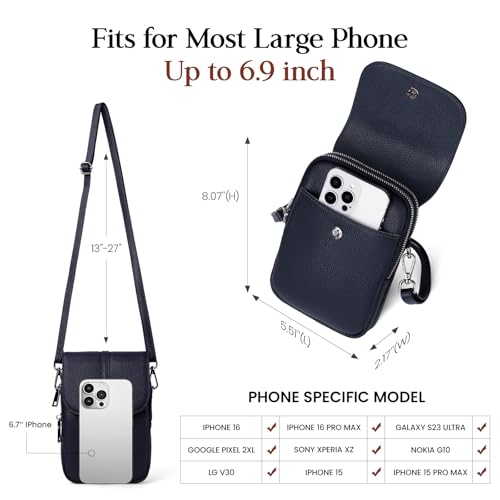 befen Genuine Leather Small Crossbody Bags for Women, Multi Pocket Cell Phone Crossbody Purse with RFID Blocking Card Slots - color: Navy Blue