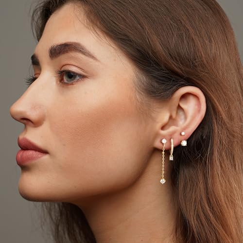 Robaice Dangle Earrings for Women, Long Hypoallergenic Earrings Set for Multiple Piercings, Gold Hoop Earrings Set