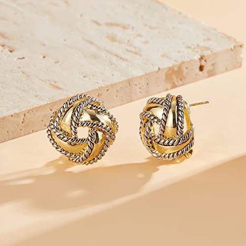 Mytys Two Tone Earrings for Women Gold and Silver Crossover Half Hoop Statement Earring Designer Stud Earrings - color: square Gold & Silver
