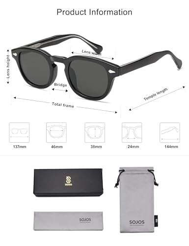 SOJOS Retro Small Round Sunglasses for Men Women Trendy Circle Style UV400 Lenses Unisex Sun Glasses SJ2251 - color: Black/Grey