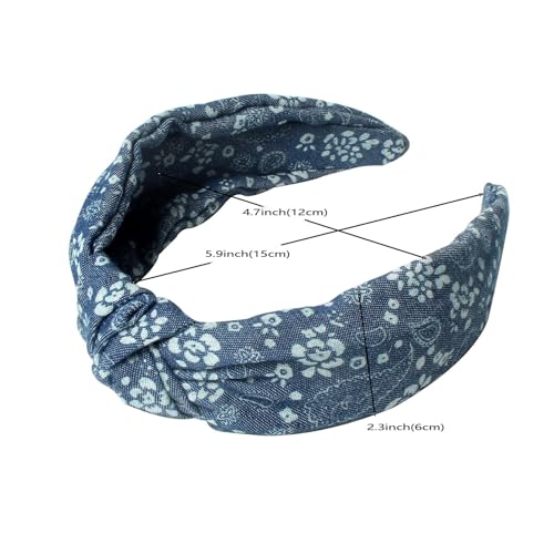 Cuizhiyu 3Pack Denim Knot Headband Knotted Wide Headband for Women,Blue Knot Headbands Non slip Hairbands Girls Fabric Head bands Hair Accessories