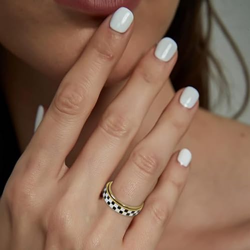AmorArtSky Checkered Fidget Ring for Adults - 18K Gold Plated Stainless Steel Rotating Spinner Jewelry, Anxiety & Stress Relief Gift for Women/Men (Black and White Pattern) - color: Checkerboard Ring_Gold