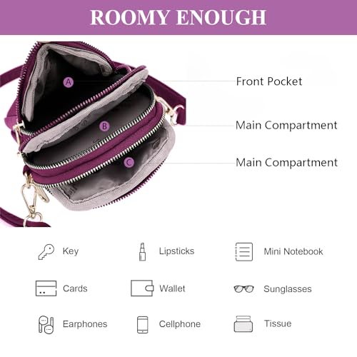 WITERY Waterproof Nylon Cute Crossbody Cell Phone Purse Smartphone Wallet Bag for Women - color: Purple 3