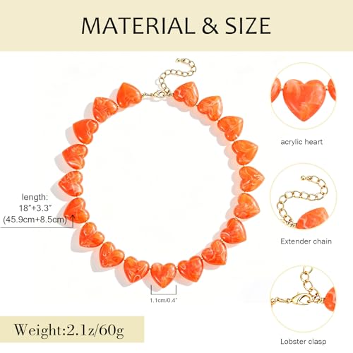 YUJIE Amber Acrylic Heart Choker Necklace for Women Vintage Punk Chunky Necklace Trendy Fashion Accessory - color: orange