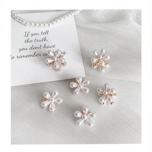 Gold Small Flower Hair Clips for Women, Cute Mini Tiny Little Sparkling Metal Flower Sweet Artificial Bangs Nonslip Hair Claw Clips Decorative (White) - color: White