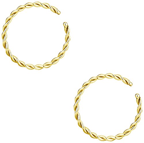 Forbidden Body Jewelry Nose Rings Set Surgical Steel Braided Hoops for Pierced and Fake Nose and Cartilage Piercings 14G-20G - style: 18g 10mm Gold Tone (2Pcs)