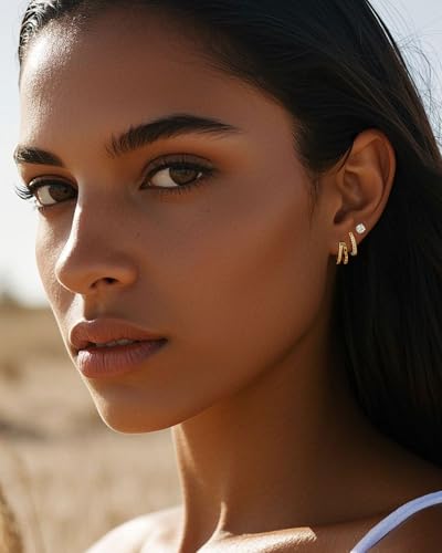 3 PairsTrendy Dainty Set Earrings- 14K Gold Plated Hoop Earrings for Women, Hypoallergenic Lightweight Stackable Jewelry Gift for Multiple Piercings - color: Three circles diamond